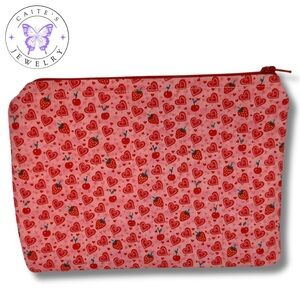 Handmade Zipper Pouch with Pink and Red Hearts